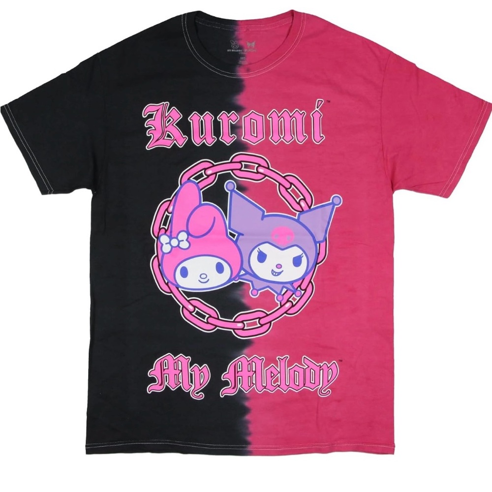 My Melody vs Kuromi Unisex Linked Split Tie-Dye Adult Anime T-Shirt Sz S NWOT